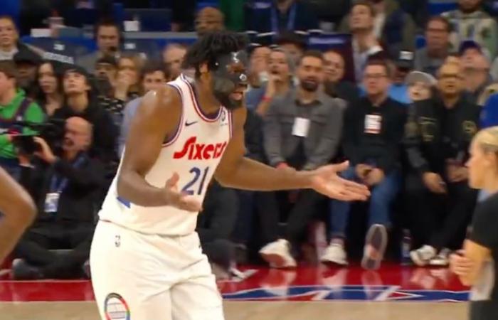 Masked Joel Embiid rips off face protection after furious confrontation with female referee