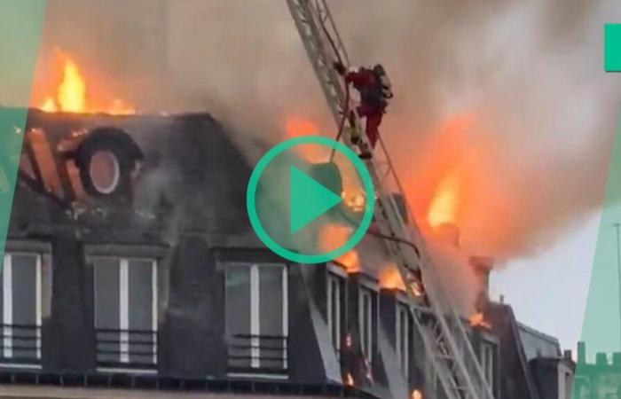 the impressive images of the fire in a building in the Saint-Lazare district