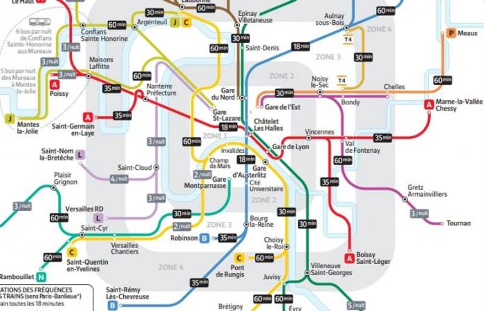 details of the metros, RER and Transilien accessible all night in Île-de-France