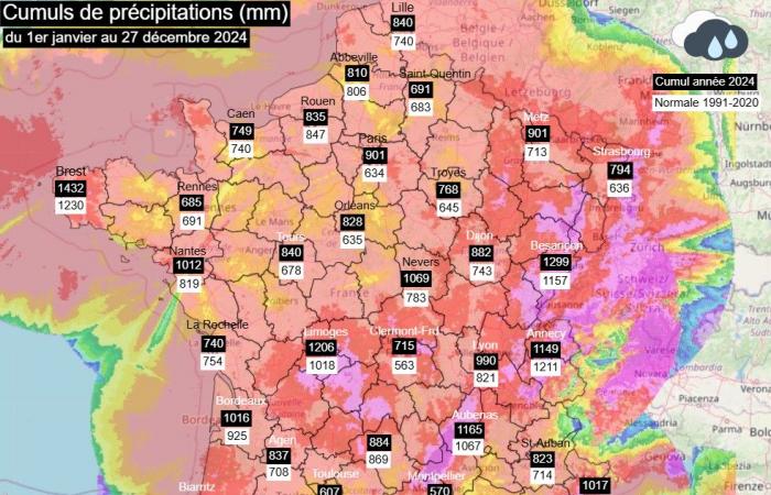 An excessively rainy year 2024 in France 12/27/2024