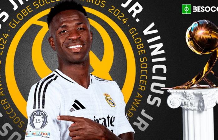 Vinicius Jr winner of the Globe Soccer Awards trophy