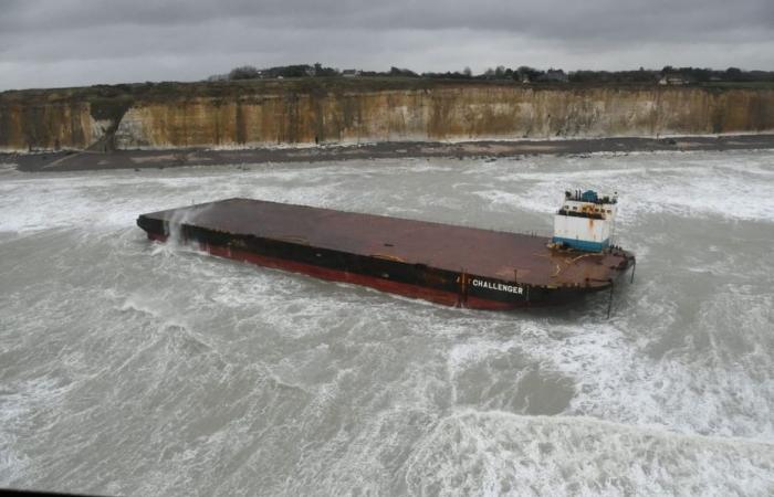 the barge stranded after the storm has been removed