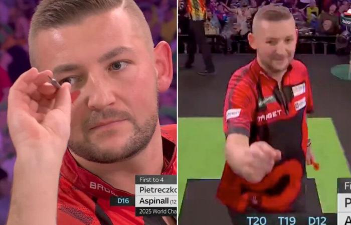 Nathan Aspinall ‘tries to take his dart back’ after missing nine-darter in rarely-seen moment at World Championship