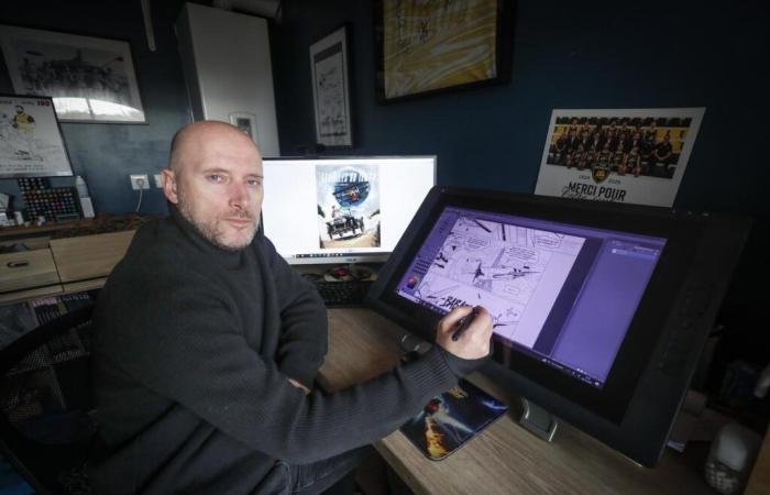 behind the Stade Rochelais caricatures, the comic strip artist Olivier Jolivet