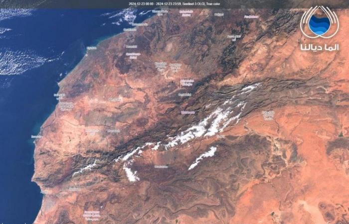 Satellite image showing snowfall in Morocco