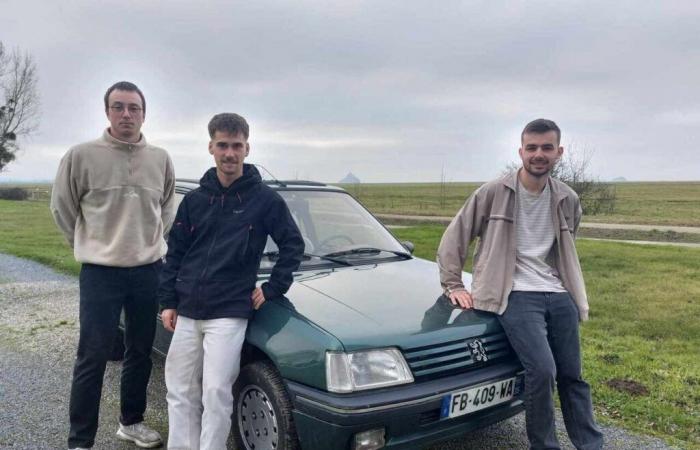 these three friends are preparing for a tour of Europe in a Peugeot 205