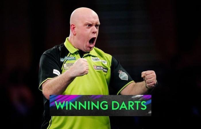 Michael van Gerwen fends off Callan Rydz to reach semi-finals as Chris Dobey beats Gerwyn Price