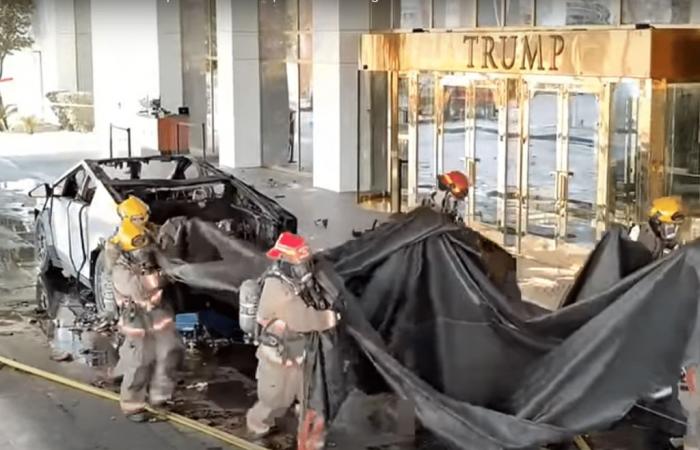 A Tesla Cybertruck explodes in front of the Trump Hotel!