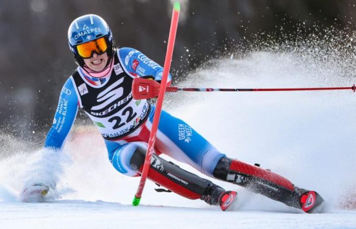 Marie Lamure enjoys her first career top 10 in the slalom