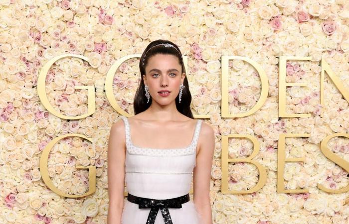 Margaret Qualley Is a Classic Beauty in White at the 2025 Golden Globes