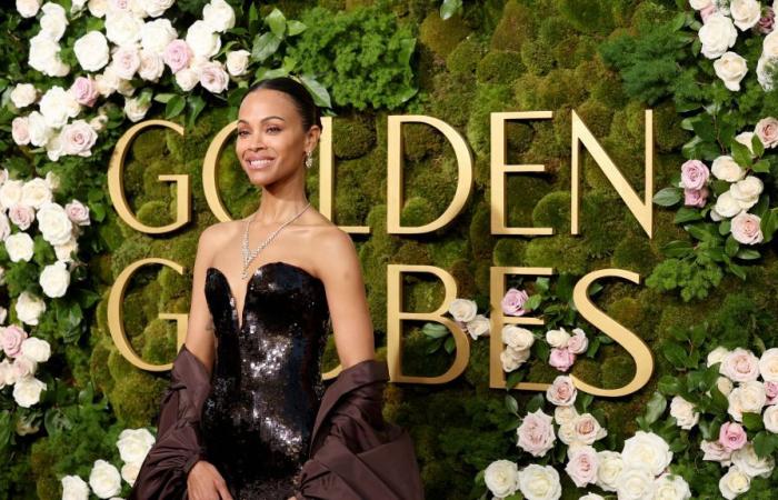 Zoe Saldaña Dressed Like a Bombshell in a Sequin Saint Laurent Gown at the 2025 Golden Globes