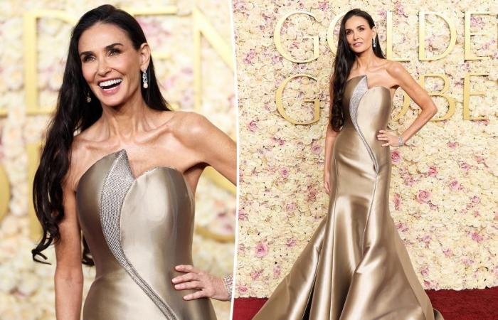 Demi Moore shines in golden gown on 2025 Golden Globes red carpet