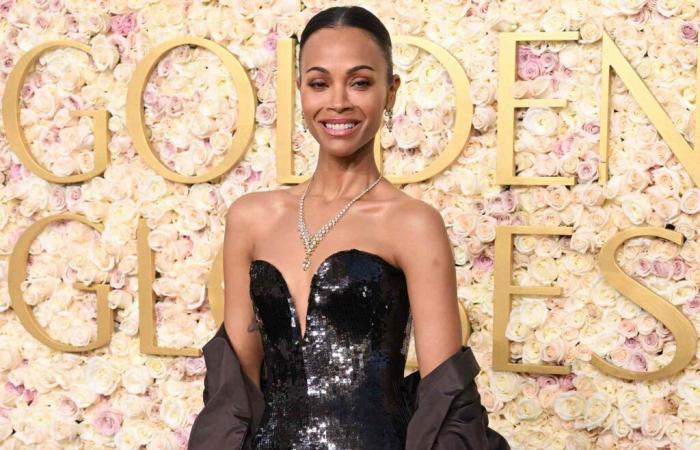 Zoe Saldaña Steps Out in the Color of the Season for 2025 Golden Globes