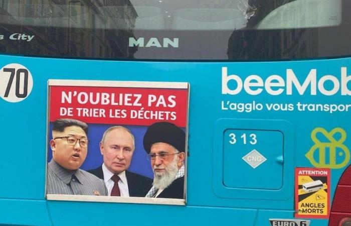 a poster from the city of Béziers representing Vladimir Putin, Kim Jong-Un and Ali Khamenei is controversial