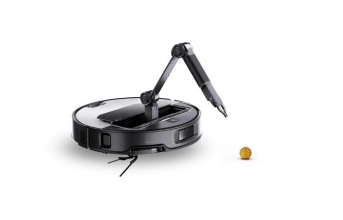 here is the first robot vacuum cleaner with an articulated arm!