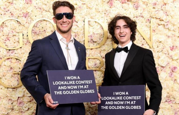 At the 2025 Golden Globes, Glen Powell and Timothée Chalamet (almost) posed together on the red carpet