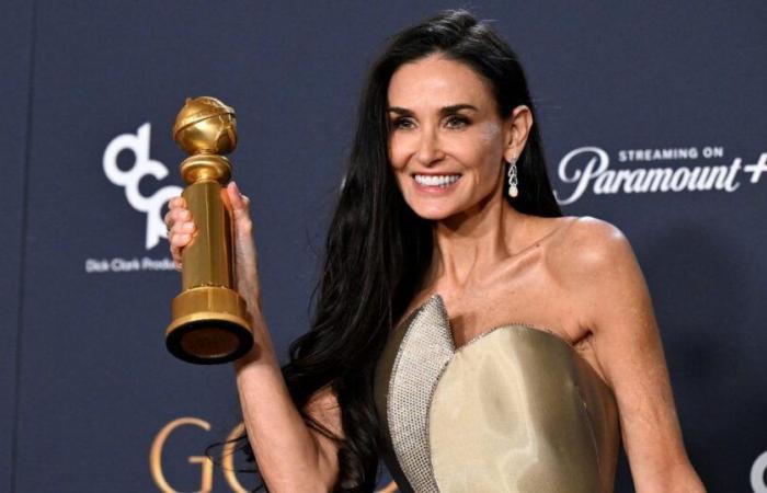 Demi Moore emotional during her Golden Globes victory