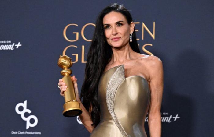 the emotion of Demi Moore, crowned at the 2025 Golden Globes