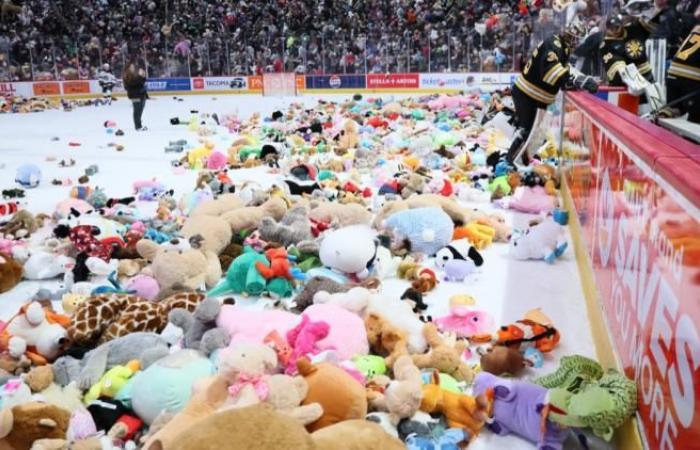 a match interrupted for 45 minutes after more than 100,000 stuffed toys were thrown by supporters (video)