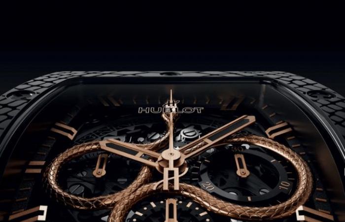 The gold snake that coils on this Hublot watch might just hypnotize you