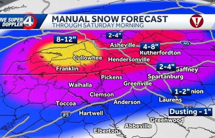 Latest potential snow, ice totals for snow storm in SC, WNC