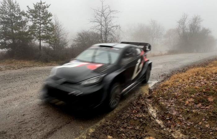 the Welsh pilot Elfyn Evans testing at the Col de Faye