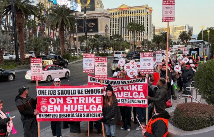 Culinary Union members march from The Strip to Virgin