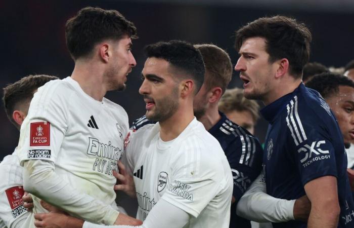 Man Utd’s Harry Maguire allegedly called Kai Havertz a ‘cheating scumbag’ after conceding penalty to Arsenal forward as mass brawl breaks out in FA Cup tie