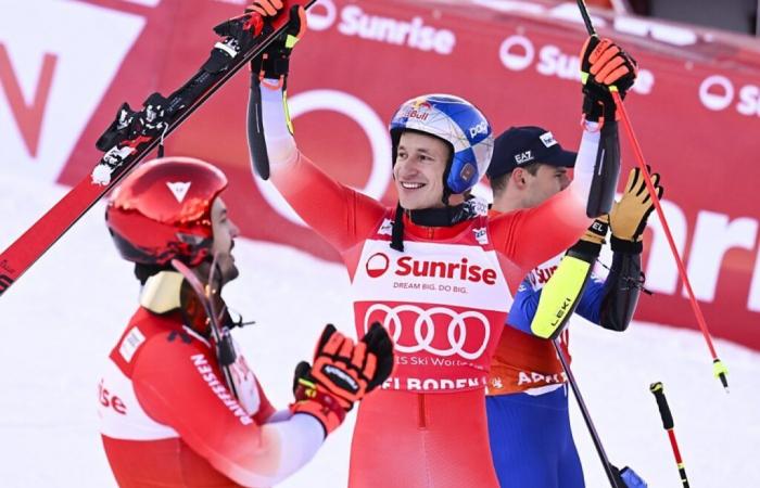 Marco Odermatt wins ahead of Loïc Meillard in Adelboden