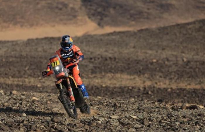 Luciano Benavides winner of the 8th motorcycle stage of the Dakar 2025 ahead of Adrien Van Beveren