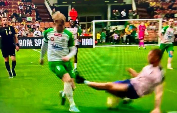 In Poland: Podolski’s murderous tackle on an amateur futsal player