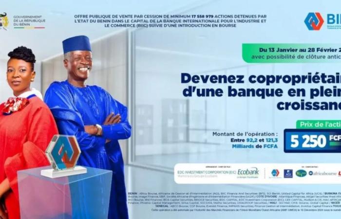 Public Offer of Sale: The State of Benin sells its 17,558,979 shares held in the capital of the BIIC bank