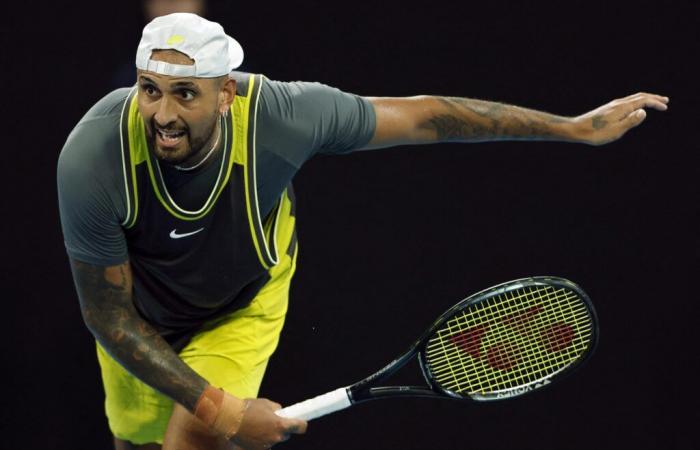 Nick Kyrgios battles injuries, drama and defeat in a shock first-round exit at the Australian Open.