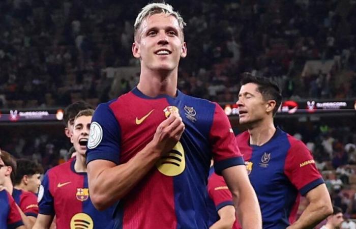 after his club’s victory, Dani Olmo celebrates his return to the field