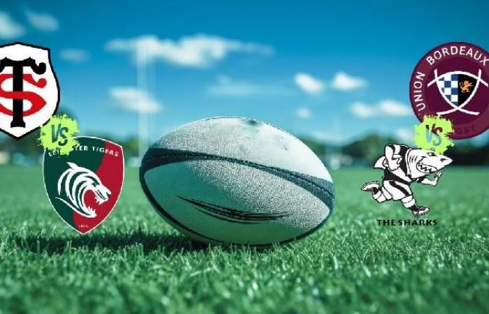 Your UBB/Sharks and Stade Toulousain/Leicester Rugby matches at what time and on which channel?