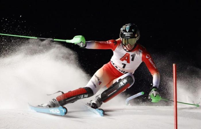 Camille Rast flies over the night slalom in Flachau