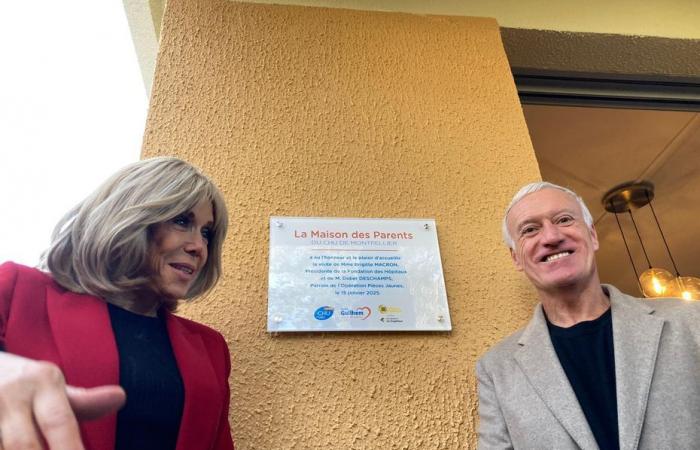 Brigitte Macron and Didier Deschamps visiting the Parents’ House of Montpellier University Hospital for the yellow coins operation