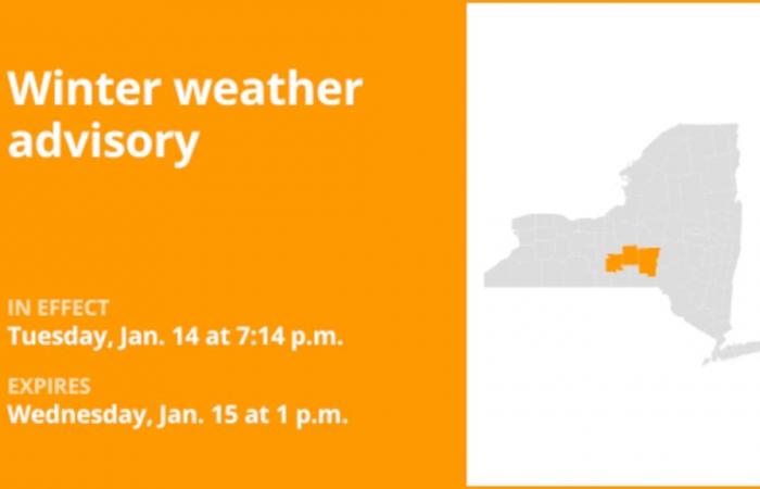 Winter weather advisory issued for Tompkins and Cortland counties until Wednesday afternoon – up to 5 inches of snow