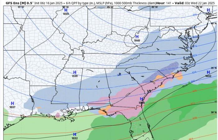 will it snow in New Orleans how cold will it get wintry mix ice