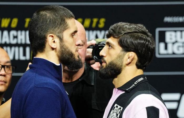 Watch Islam Makhachev, Arman Tsarukyan share intense faceoff ahead of UFC 311