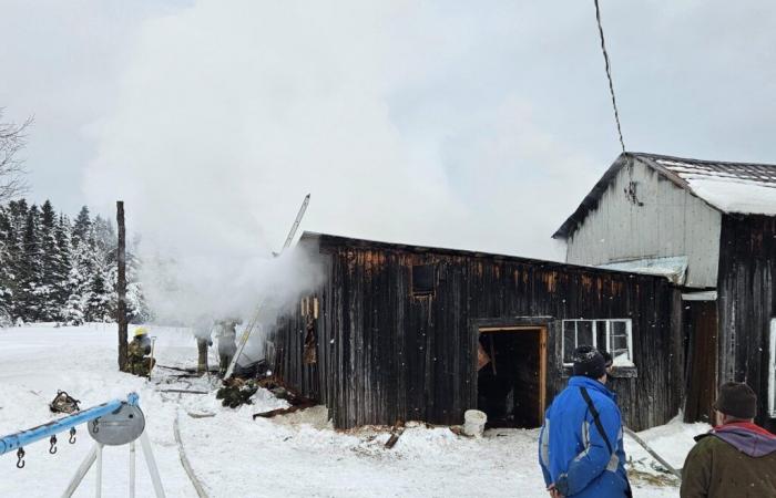 Farm building partially damaged by fire in Sainte-Justine