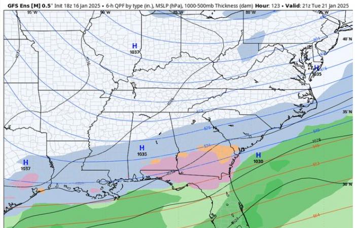 will it snow in New Orleans how cold will it get wintry mix ice