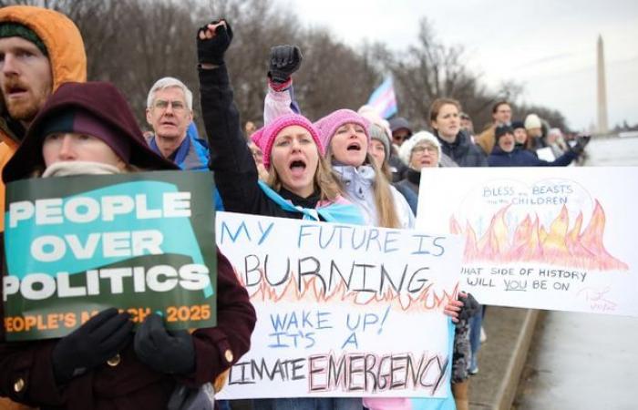 at the “People’s March” in Washington, tired but combative anti-Trump Americans