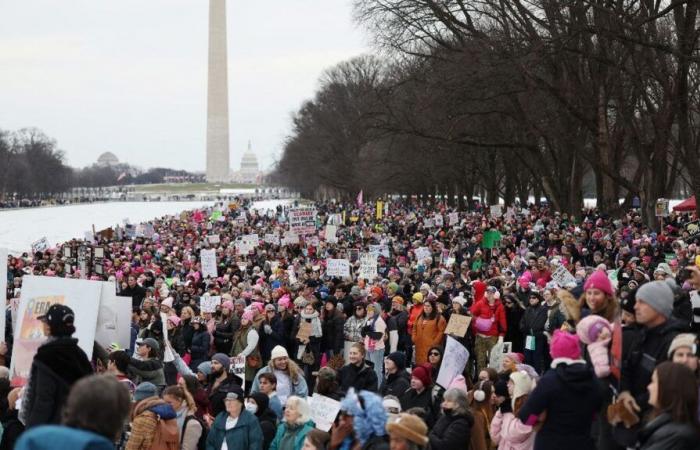 at the “People’s March” in Washington, tired but combative anti-Trump Americans