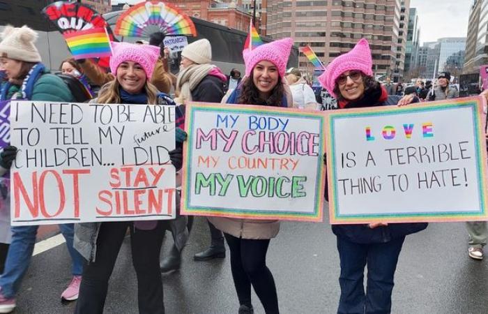 at the “People’s March” in Washington, tired but combative anti-Trump Americans