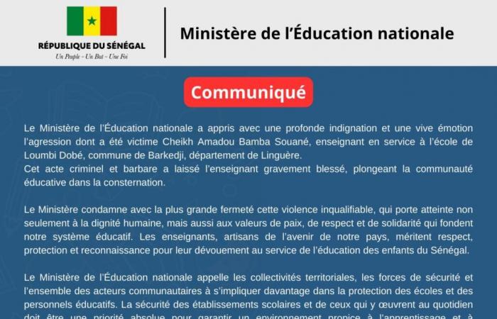 Attack on the teacher in Linguère, the Ministry of National Education strongly condemns