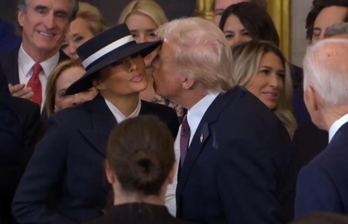 Donald Trump tries to kiss Melania Trump but the First Lady’s hat decides otherwise