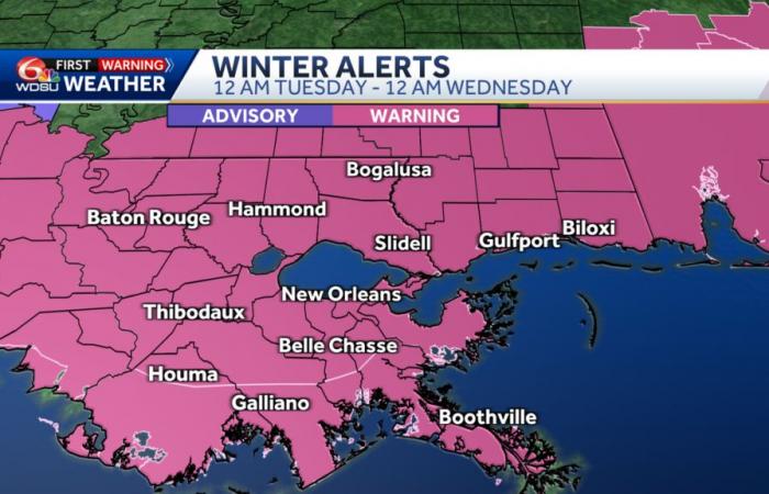 Southeast Louisiana and New Orleans snow warnings in place