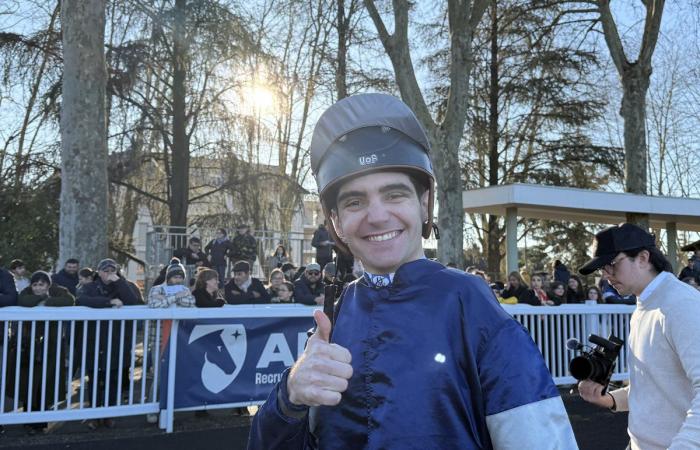 Dominique Bressou, on the verge of tears after the victory of Gage de Réussite in the Grand Prix de Pau