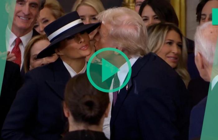 Donald Trump tries to kiss Melania Trump but the First Lady's hat decides otherwise